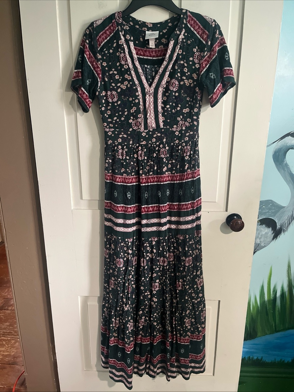 Knox Rose Floral Maxi Dress in Dark Green and Burgundy